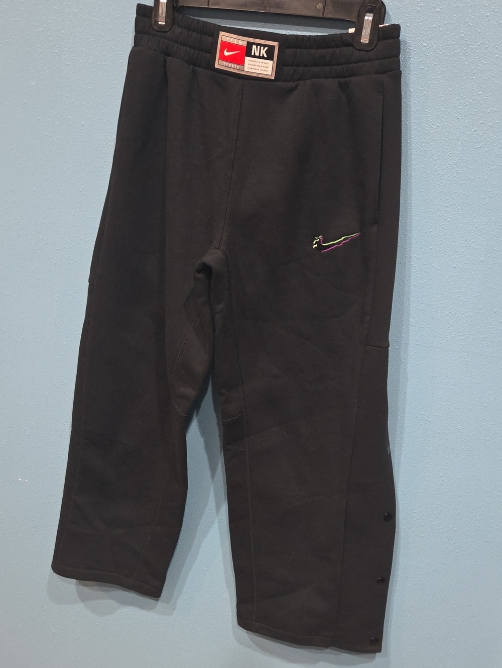 Nike Black Large Kids Sweatpants with Purple & Green Swoosh